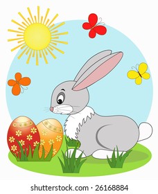 Easter card, cartoon, vector illustration