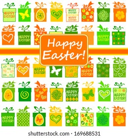 Easter card. Celebration background with Easter gift boxes. Seamless pattern. vector illustration 