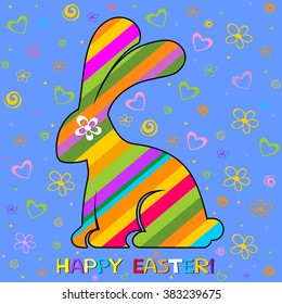 Easter card. Celebration blue background with Easter Rabbit. Vector illustration