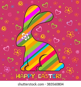 Easter card. Celebration pink background with Easter Rabbit. Vector illustration