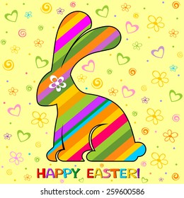 Easter card. Celebration yellow background with Easter Rabbit. Vector illustration