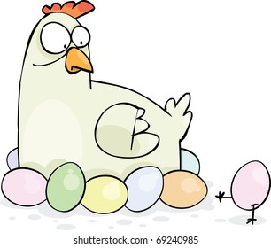 Easter card with a chicken and eggs