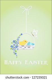 Easter card with Chicken and eggs in basket.Vector eps10,illustration.