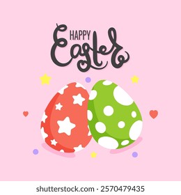 Easter card with chicken eggs and lettering. Vector illustration.