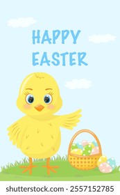 Easter Card Chicken with Eggs on the Lawn
