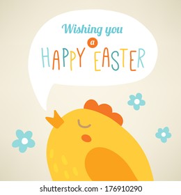 Easter card with chicken. Vector greeting card