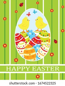 Easter card with chickens and eggs.
