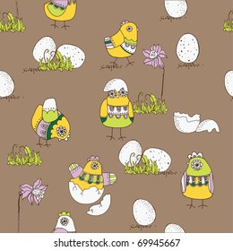 Easter card with chicks and eggs