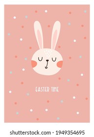 Easter card clip art elements - egg, bunny, flowers and branches. Happy easter concept. Vector flat cartoon illustration. Perfect for poster, print, card, invitation, greeting, tag