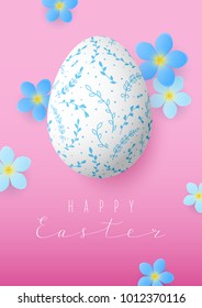 Easter card with color egg and flowers