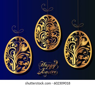 Easter card. Color eggs with doodle flower. Original decorative illustration for print, web