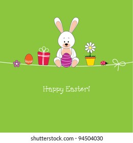 Easter card with color eggs and rabbit