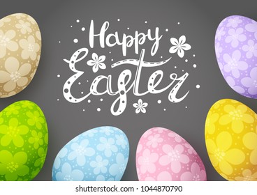 Easter card with color floral decorated eggs
