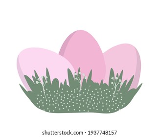 Easter card with colored eggs in pastel colors. For printing on decorative pillows, poster, kitchen textiles, news, websites. Vector graphics.