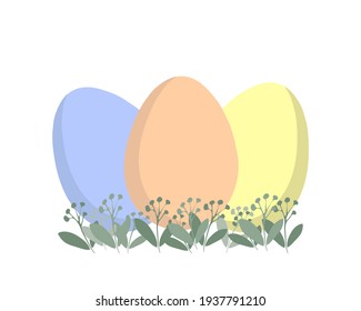Easter card with colored eggs in pastel colors. For printing on decorative pillows, poster, kitchen textiles, news, websites. Vector graphics.
