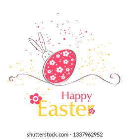 Easter card with colorful Easter egg and bunny