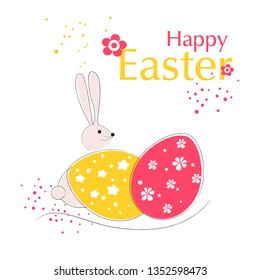 Easter card with colorful Easter egg and rabbit