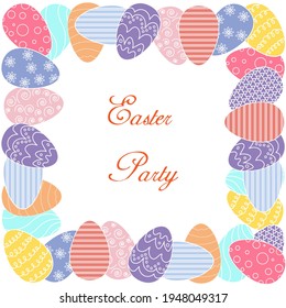 Easter card with colorful easter eggs and greetings on white background. Vector design