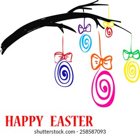 Easter card. Colorful Eggs On Branches.