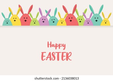 Easter card with colourful bunnies and wishes. Vector 