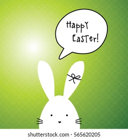 Easter card with copy space. White Easter bunny.