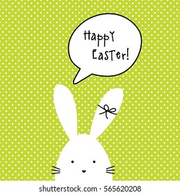 Easter card with copy space. White Easter bunny.