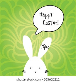 Easter card with copy space. White Easter bunny.