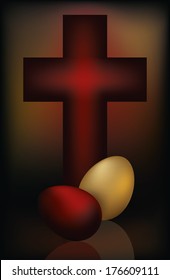 Easter card with cross and two eggs, vector illustration