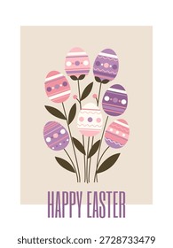Easter card with a cute bouquet of Easter eggs. Simple flat illustration.