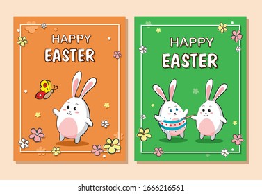 tarjeta de Pascua con lindos conejitos.
