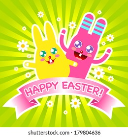 Easter card with cute Easter bunnies