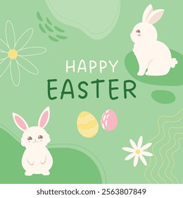 Easter card with cute bunnies in a minimalistic style with “Happy Easter” message