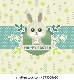 Easter. Easter card with cute easter bunny