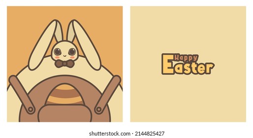 Easter card. Cute bunny carrying an egg. Greeting card. Warm colors.