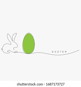 Easter card with cute bunny and egg green, vector illustration