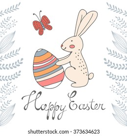 Easter card with cute bunny and Easter egg