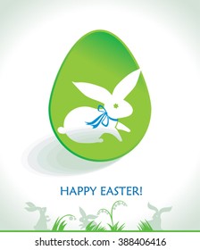 Easter card with cute bunny in an Easter egg.