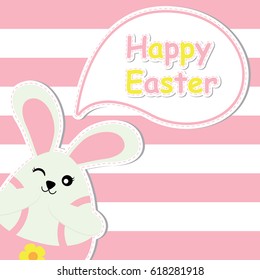 Easter card with cute bunny girl on pink stripes background for Easter postcard, wallpaper, and greeting card vector illustration