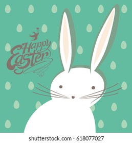 Easter card with cute bunny and handwritten inscription Happy Easter.