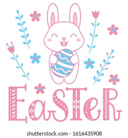Easter card with a cute bunny and lettering.