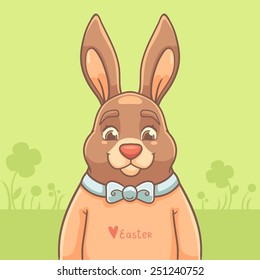 Easter Card with cute bunny on green background
