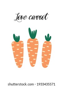 easter card with cute carrots isolated on white background, vector illustration of carrots for printing, textiles, cards, vegetable illustration