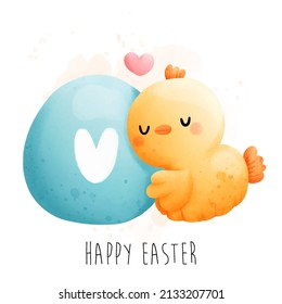 Tarjeta de Pascua con pollo lindo, ilustración vectorial