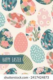 Easter card. Cute hand drawn illustration. Vector design template in vintage pastel colors. 