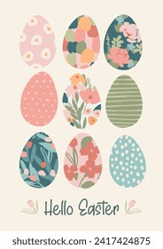 Easter card. Cute hand drawn illustration. Vector design template in vintage pastel colors. 