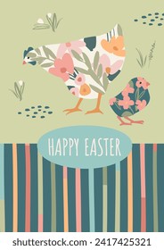 Easter card. Cute hand drawn illustration. Vector design template in vintage pastel colors. 