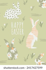 Easter card. Cute hand drawn illustration. Vector design template in vintage pastel colors. 