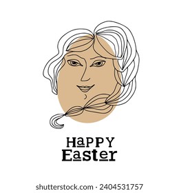 Easter card with cute hipster egg Lady. Unique illustration for textile, fabric, banner, poster, decoration, invitation print. Holyday, celebrate concept. Vector doodle illustration.