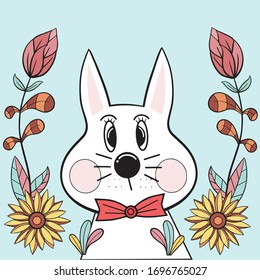 Easter card with cute rabbit cartoon. vector illustration