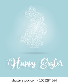 Easter card with cute rabbit in an egg shape background, polygon rabbit holding egg vector illustration.